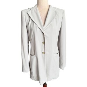 90's Rena Rowan Light Gray Single-Breasted Hooded Blazer Jacket